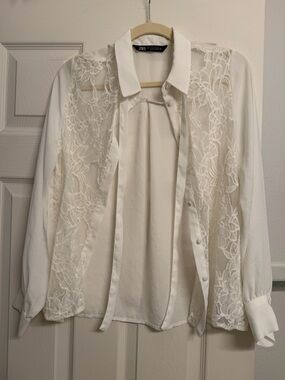 ZARA White Collared Blouse